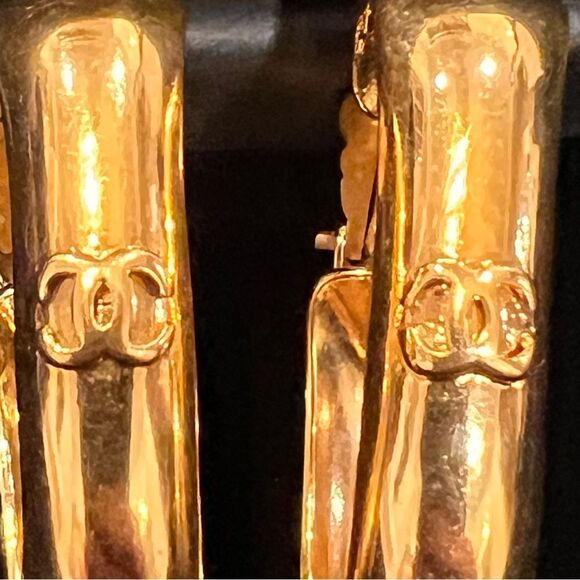Chanel Vintage Gold Plated Hoop Earrings - Picture 5 of 7